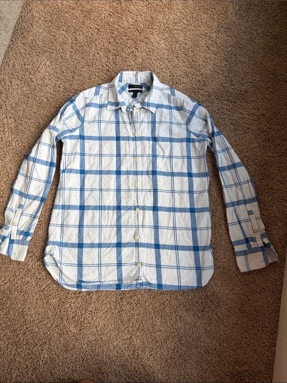 J. Crew Blue and White Windowpane Button-Down Shirt
